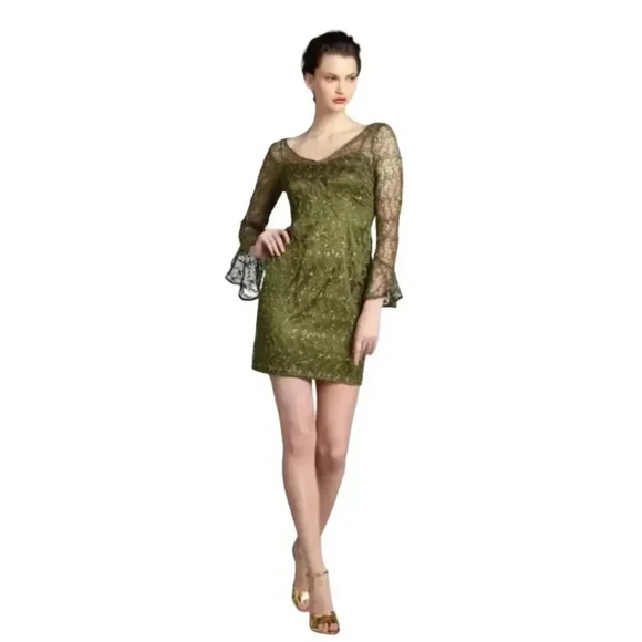Kay Unger Olive Green sequined mini dress size 8 cocktail holiday - Picture 11 of 12